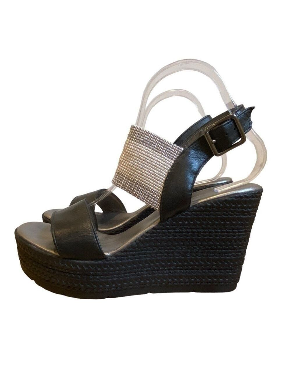Browns strappy wedges sandals black platform silver grey straps sling back 39